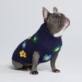 編み犬用セーター - 青緑黄色の花