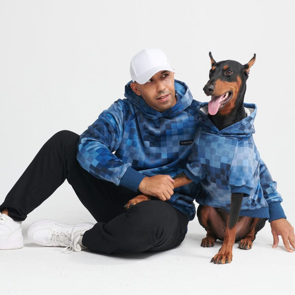 Blue Checkered Gradient Human Hoodie