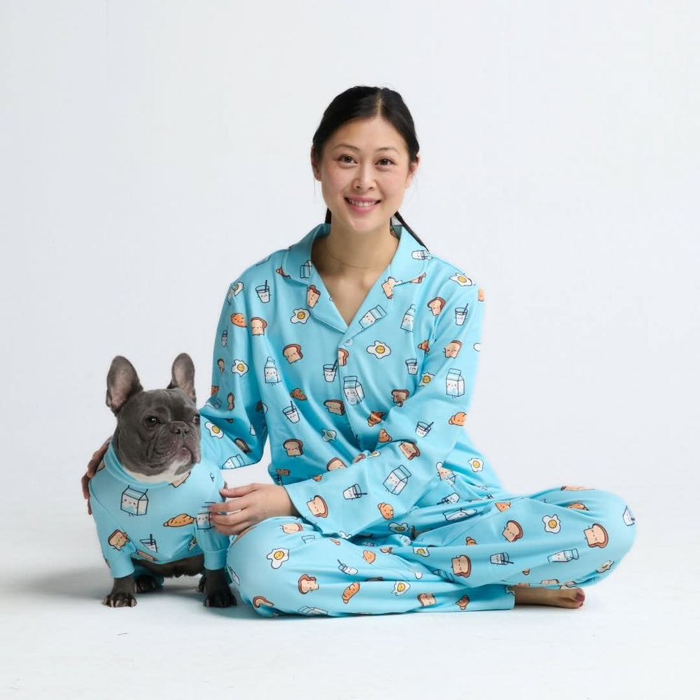 Birdog pajamas setup / バードッグパジャマセットアップ 人間用パジャマ トップ - ブレックファスト - ブルー – SPARK PAWS