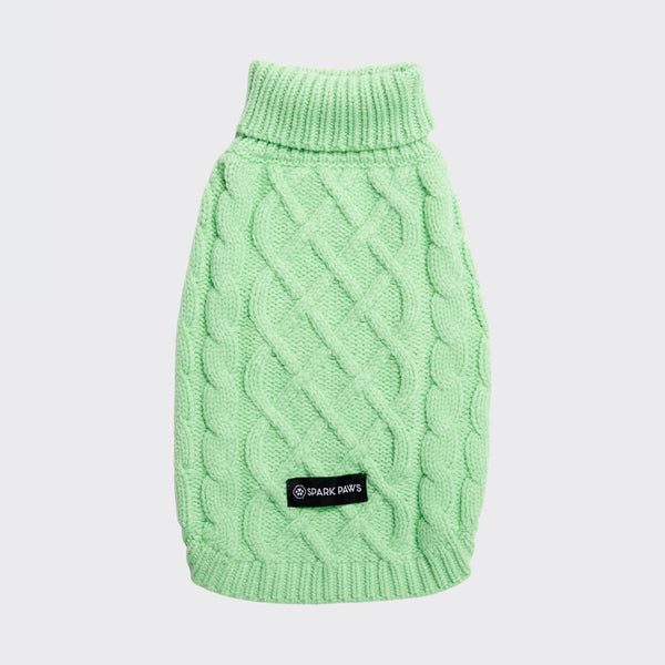 ケーブル編みの犬用セーター - ミントグリーン