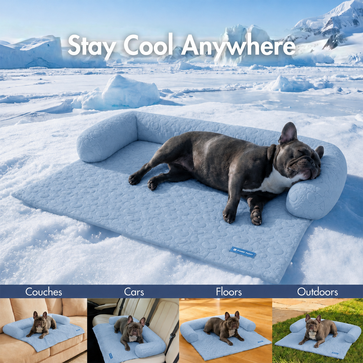Frostcore™ 冷却ソファーカバー犬用ベッド - ハーツ アッシュブルー