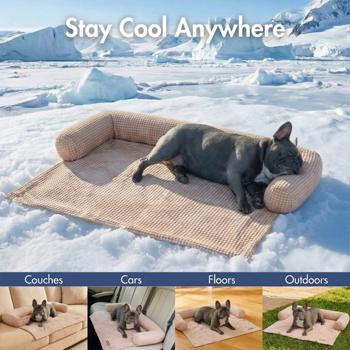 Frostcore™ 冷却ソファーカバー犬用ベッド - ワッフル ブラウン
