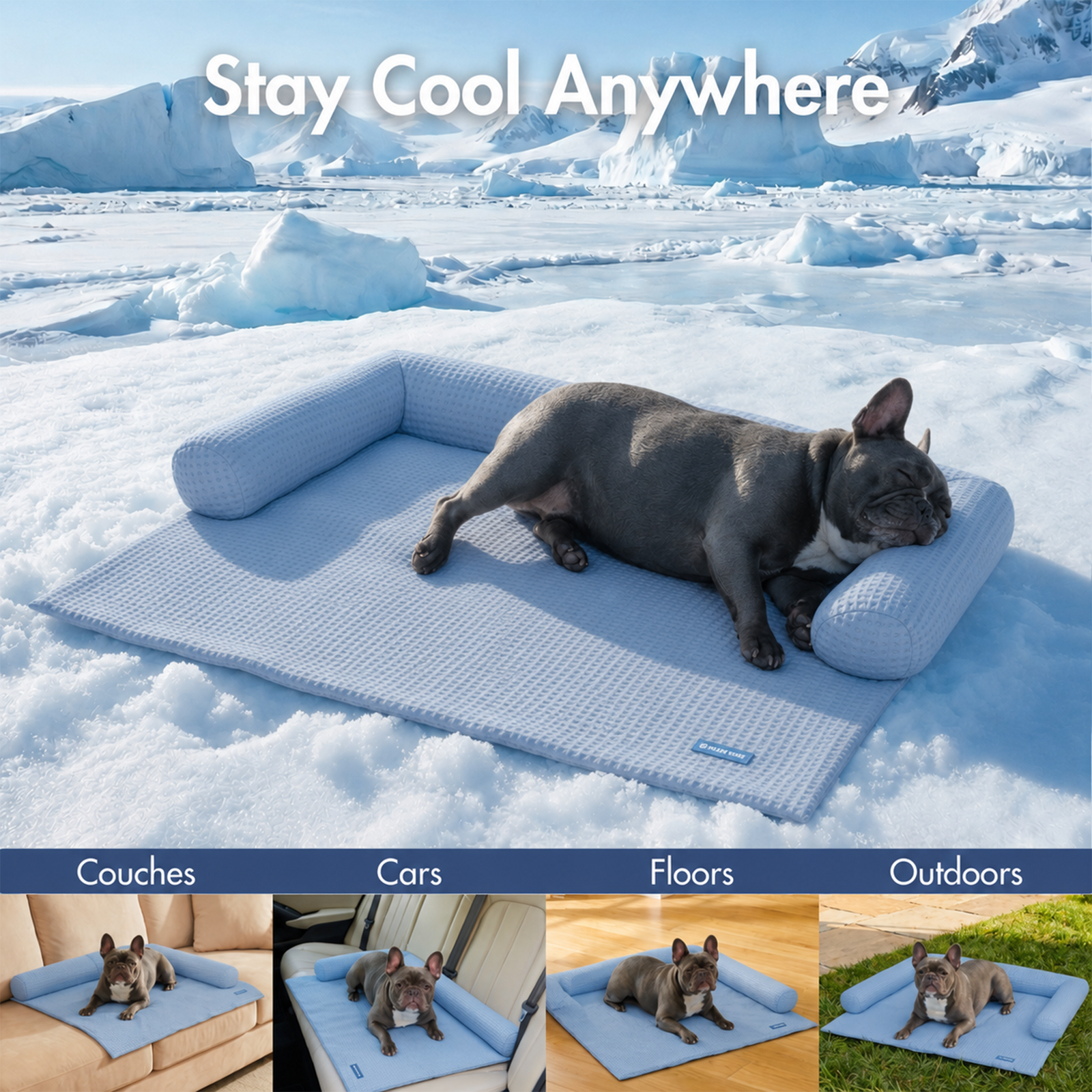 Frostcore™ 冷却ソファーカバー犬用ベッド - ワッフル アッシュブルー