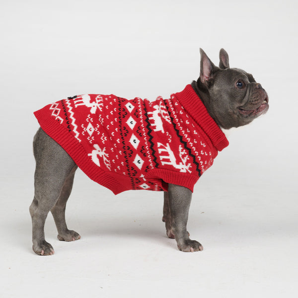 Red Christmas Reindeer Knit Dog Sweater
