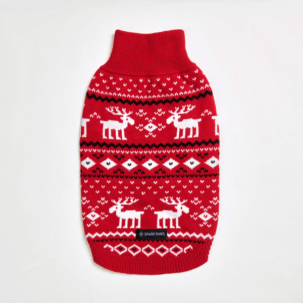 Red Christmas Reindeer Knit Dog Sweater