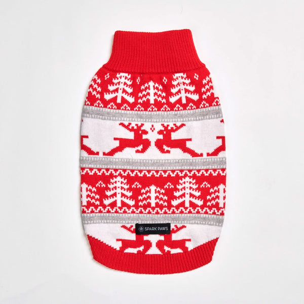 Red White Christmas Reindeer Knit Dog Sweater