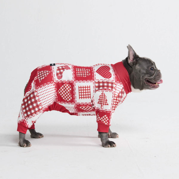 犬用クリスマスパジャマ - フェスティブパッチワーク