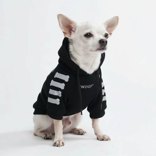 "WOOF" ドッグフーディー - ブラック & リフレクター