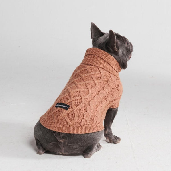 ケーブル編みの犬用セーター - 茶色